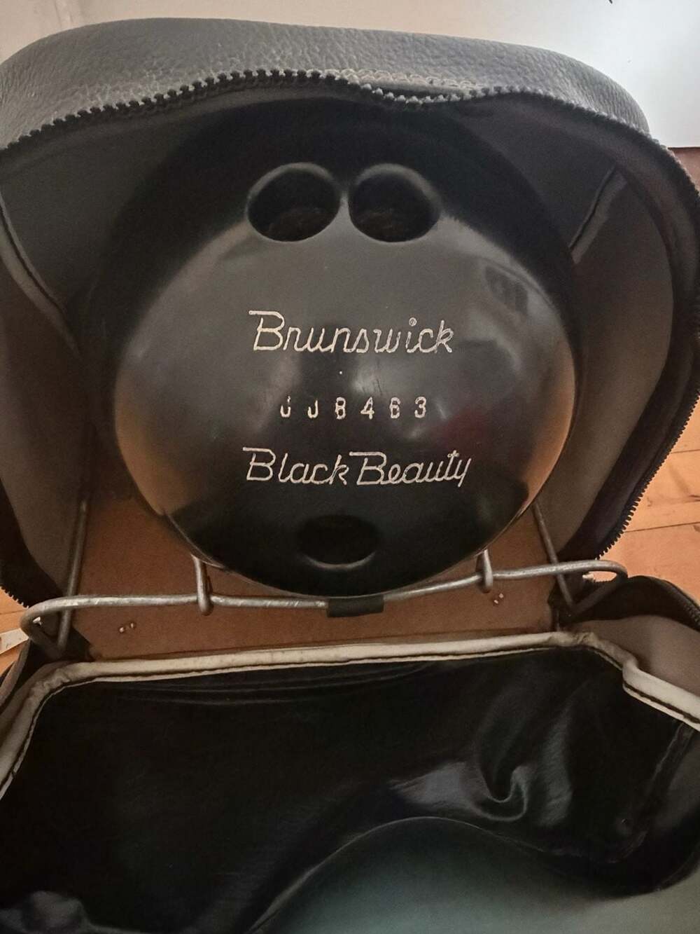 Vintage Brunswick Black Beauty Bowling Ball with Carrying Bag